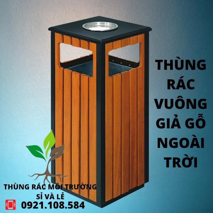 THÙNG RÁC VUÔNG GIẢ GỖ NGOÀI TRỜI