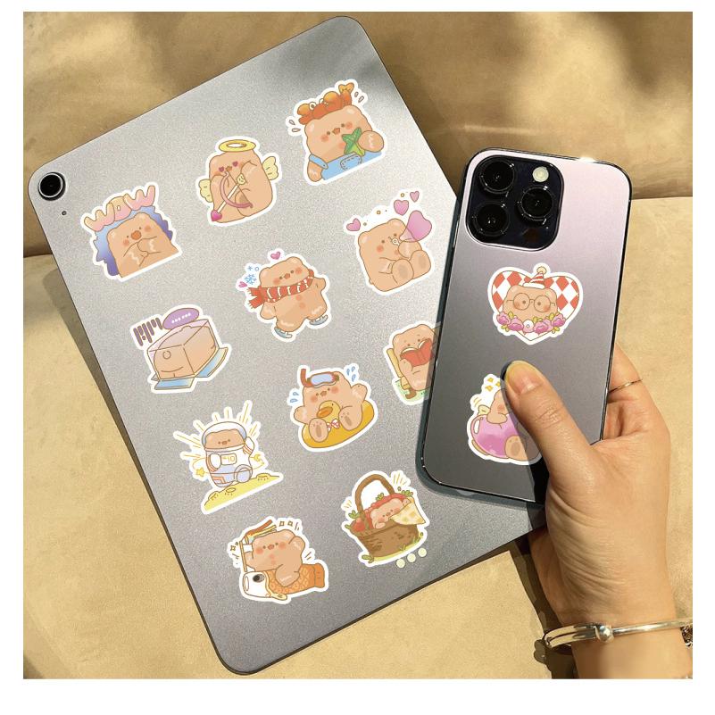 Sticker GẤU XỐP CHIBI hoạt hình trang trí mũ bảo hiểm,guitar,ukulele,điện thoại,sổ tay,laptop-mẫu S144