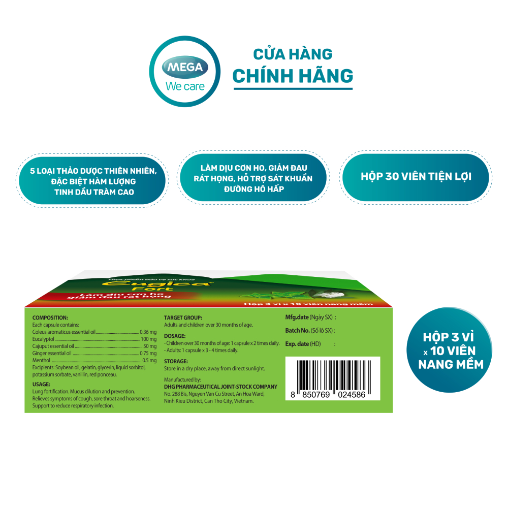 Viên uống thảo dược hỗ trợ dịu họng, giảm ho Eugica FORT