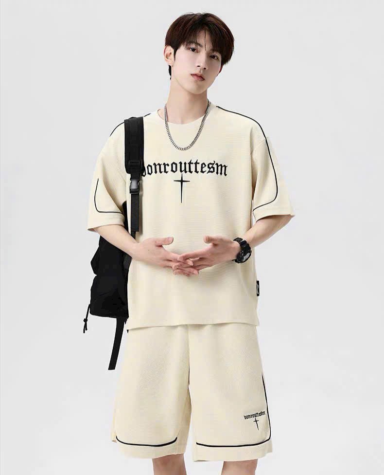 Bộ thể thao nam nữ chất liệu tổ ong loại 1 form unisex quần trên gối, [FREESHIP] Sét Đồ Bộ Thun Bao Đẹp Mang Cá Tính Kèm Họa Tiết Dấu Cộng Giữa, Bộ Quần Áo Thể Thao Nam Nữ mặc nhà Mùa Hè Unisex, Hình Thêu Sắc Nét, Phong Cách Cao Cấp