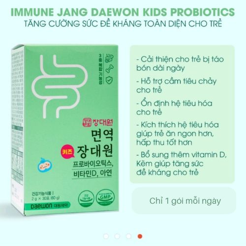Men vi sinh Jang Daewon Hàn Quốc cho trẻ có bổ sung D3, kẽm cải thiện biếng ăn, hấp thu kém Hộp 30 gói