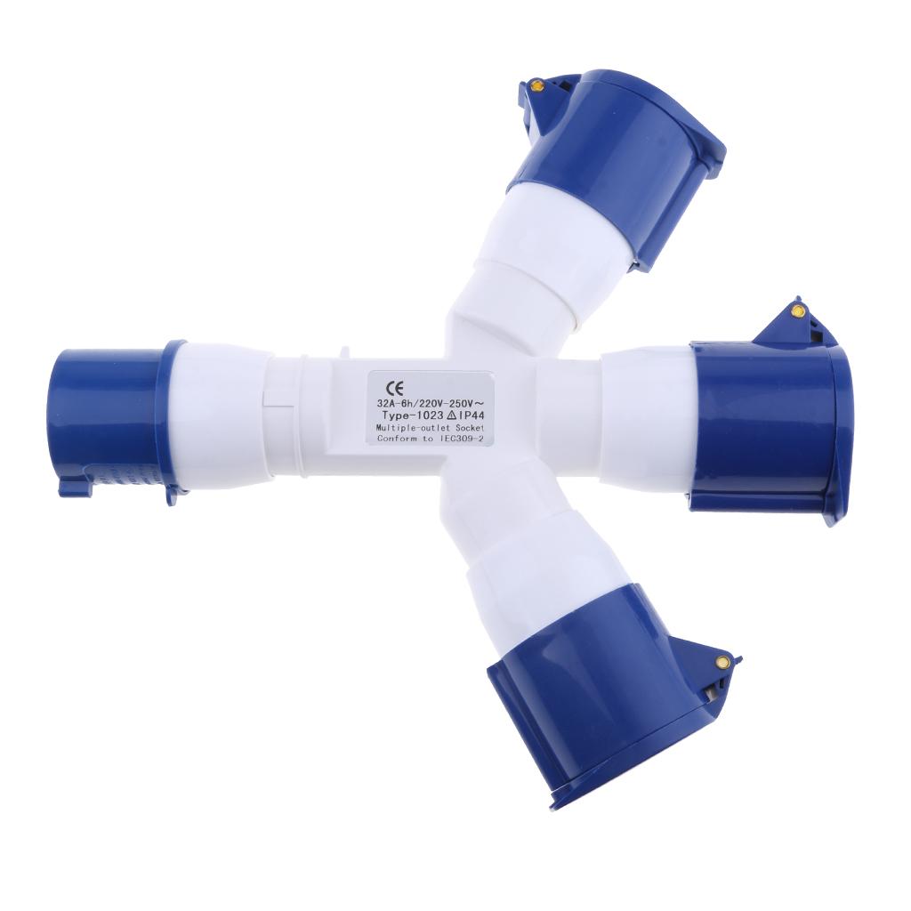 220V 32Amp 3Pin Industrial Socket 3 Way Splitter Waterproof 2P+E