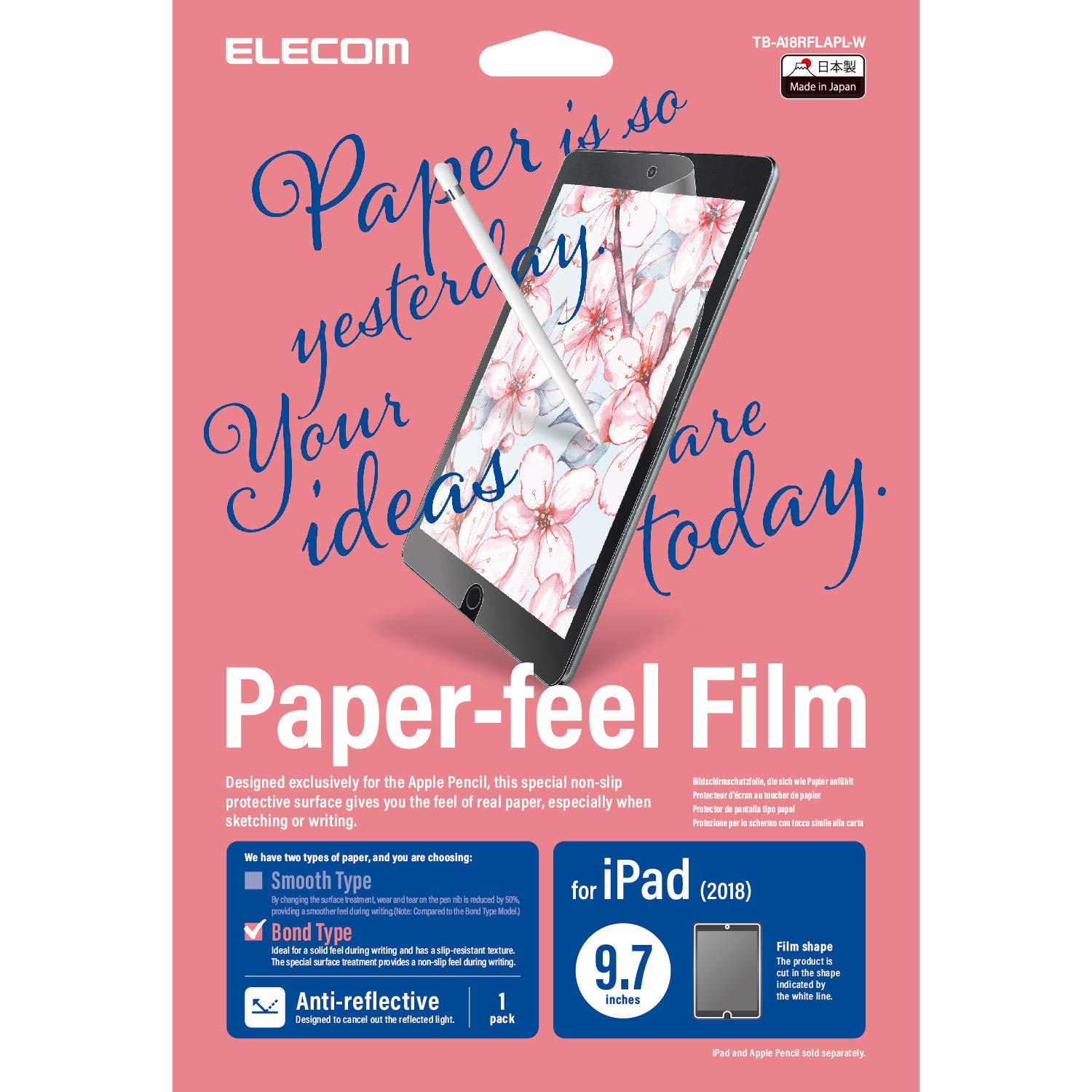 Miếng dán màn hình cho Ipad 9.7 inches Elecom Paper- Feel TB-A18RFLAPL-W - Hàng chính hãng