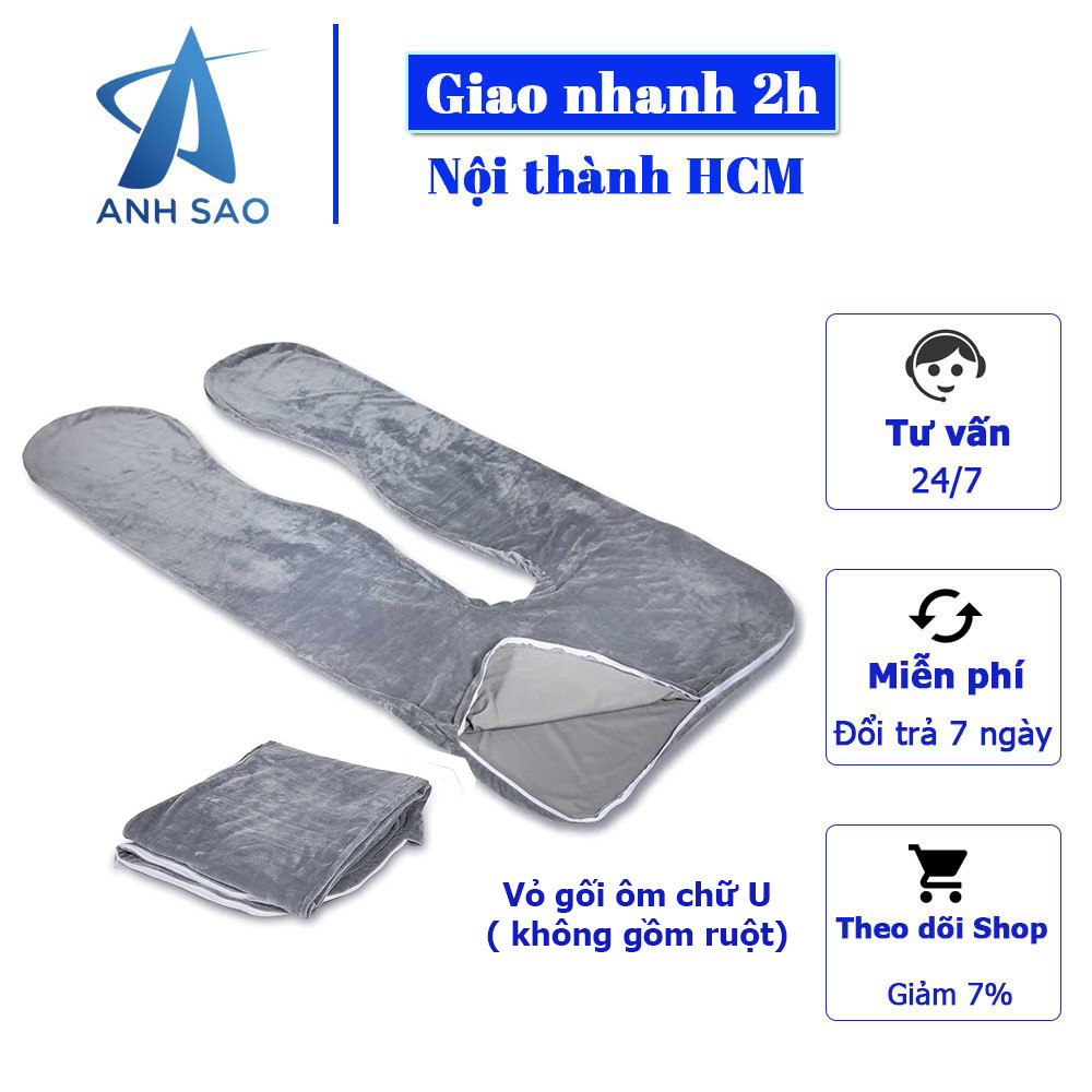 1 Vỏ gối ôm chữ U cho bà bầu vải nhung mềm mịn cao cấp A 70 x 145 x 15 cm ( không gồm ruột)