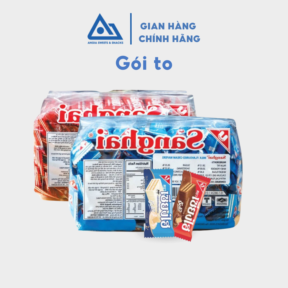 Gói Bánh Xốp phủ kem Sanghai Jumbo ăn vặt vị socola và sữa 450g An Gia Sweets &amp; Snacks