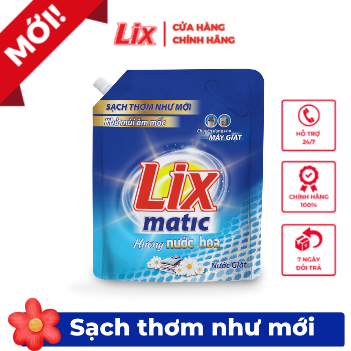 Nước giặt Lix Matic mới hương nước hoa túi 2.6kg NGM27 giặt tẩy đánh bay mọi vết bẩn cứng đầu