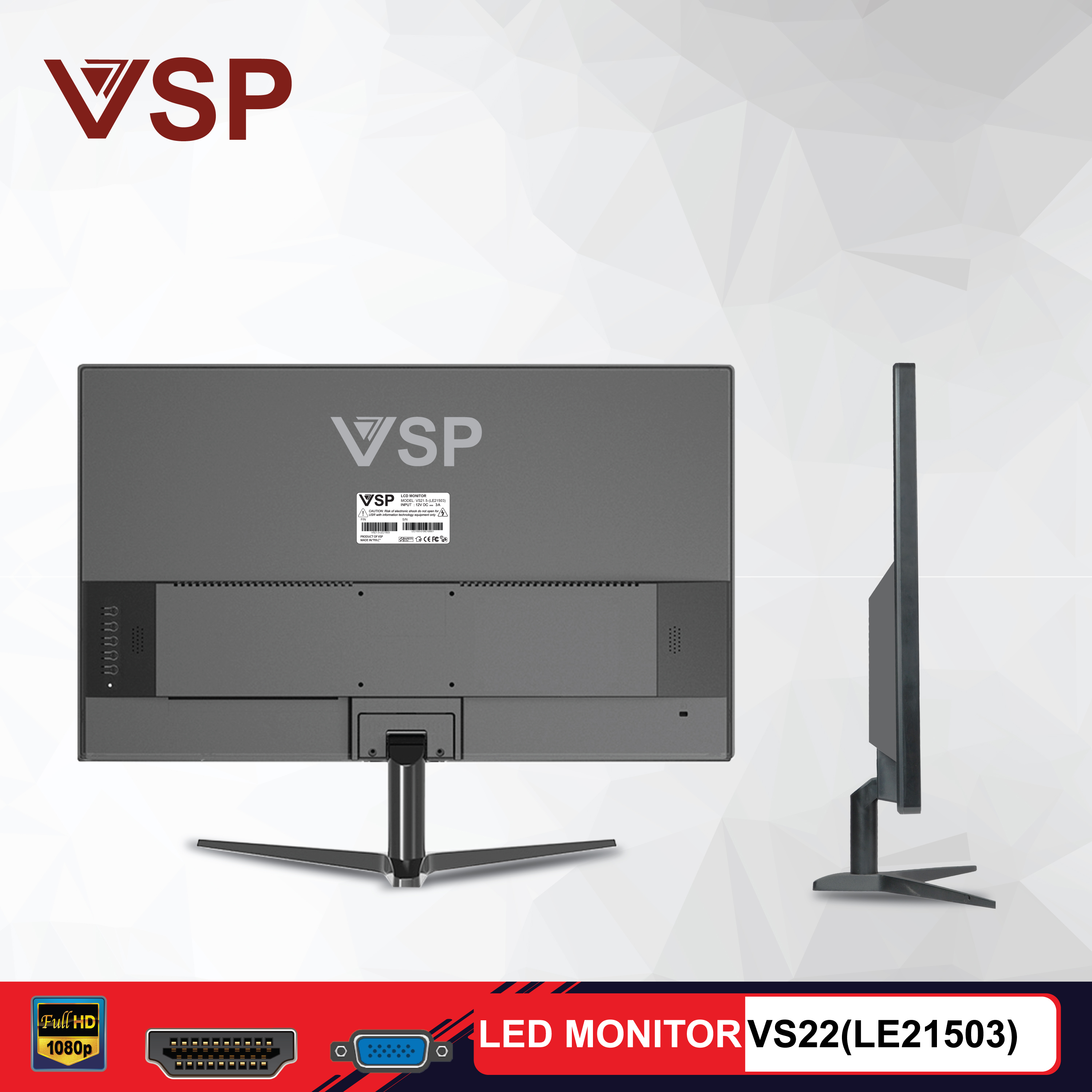 Màn hình máy tính 22inch VSP VS21.5 [LE21503] (21.5&quot; FHD 75Hz, HDMI+VGA) - Hàng chính hãng TECH VISION phân phối