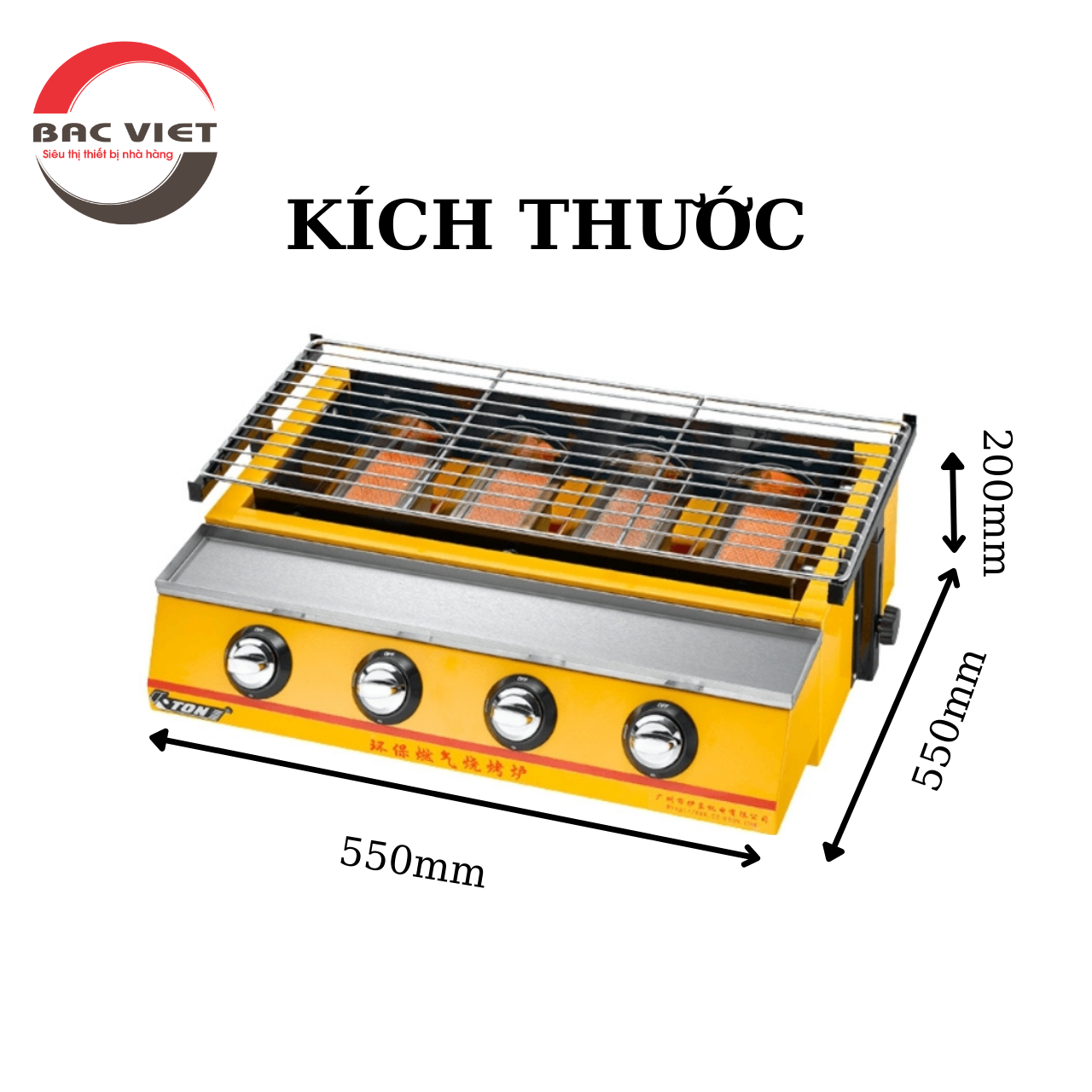 BẾP NƯỚNG BBQ K-255 KHÔNG KHÓI [4 HỌNG ĐỐT DÀI] SỬ DỤNG GAS NƯỚNG HÀU, NƯỚNG GÀ, NƯỚNG THỊT