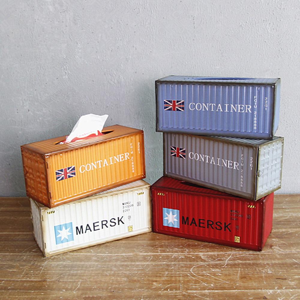 Hộp khăn giấy phong cách cổ điển retro hình container cho phòng ngủ, nhà bếp