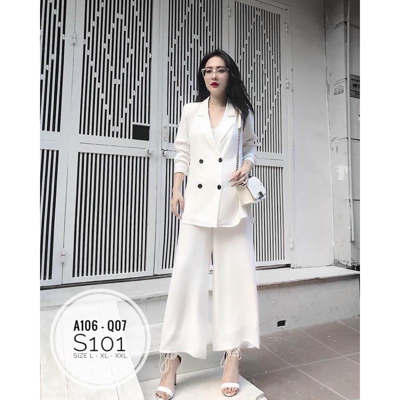 Sét áo vest tay dài 4 nút phối quần ống suông Cao Cấp