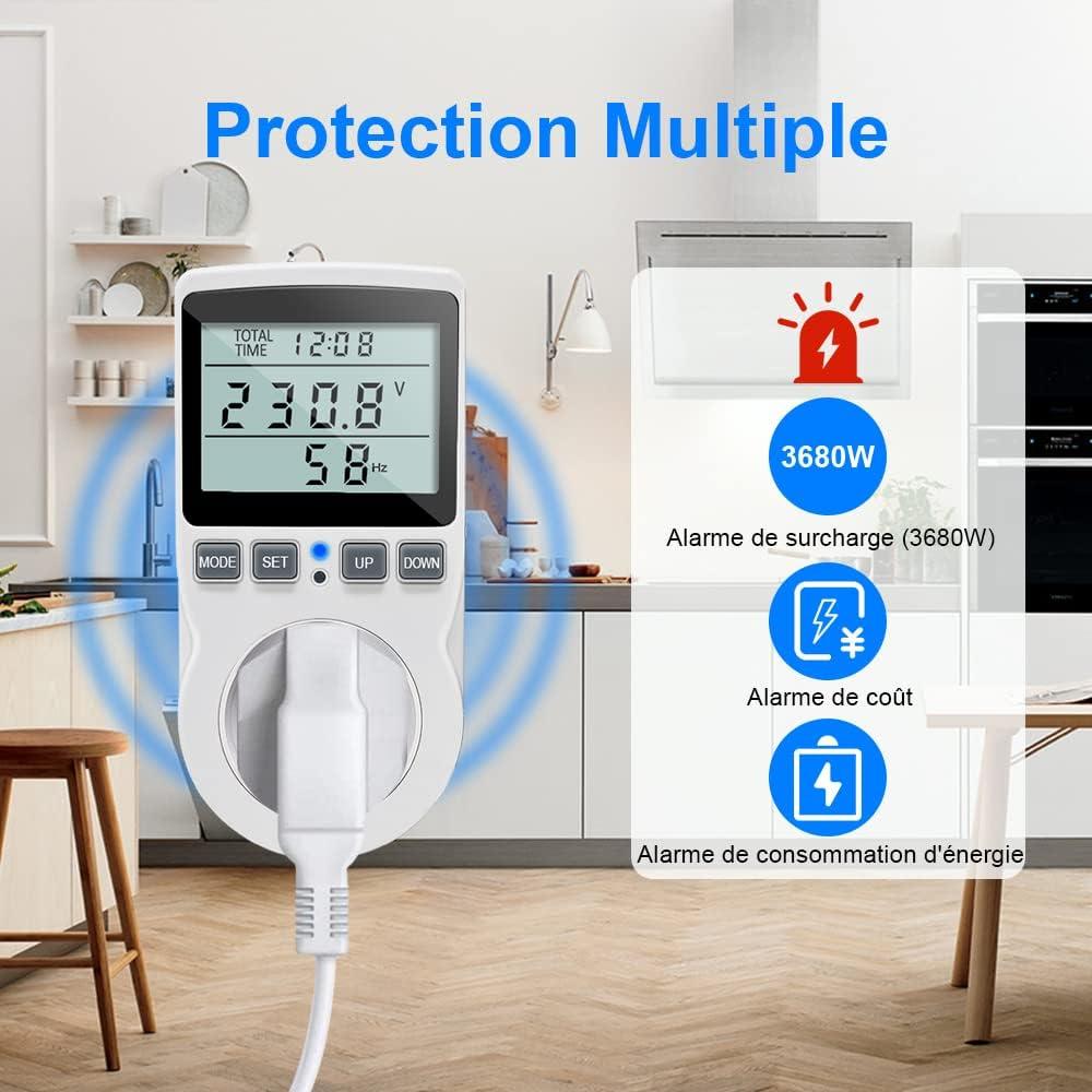 Wattmeter lấy bộ đếm năng lượng, bộ đếm tiêu thụ năng lượng với 11 chế độ giám sát và màn hình LCD, tiêu thụ điện để bảo vệ chống quá tải 3680W