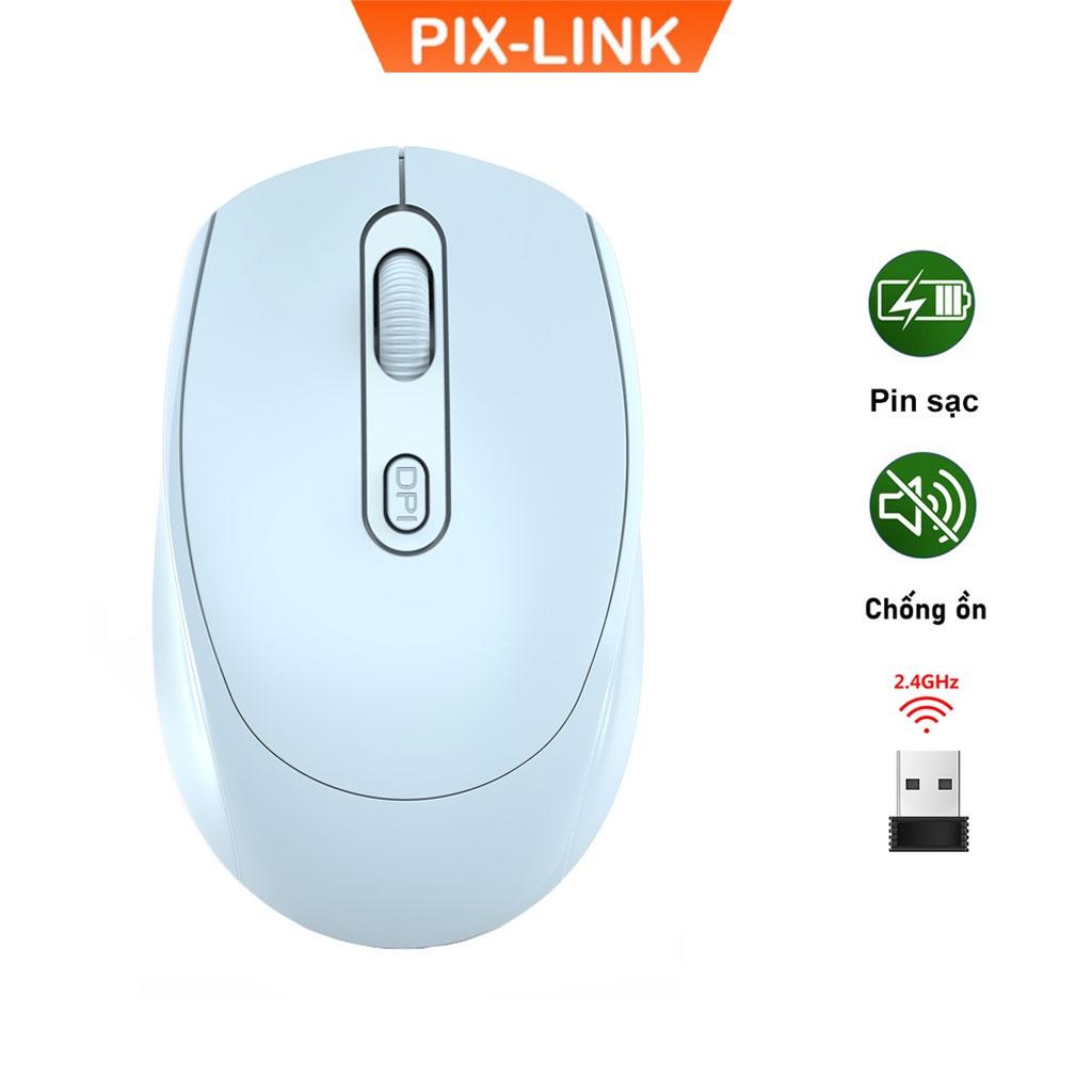 Chuột Không Dây Pix - Link P100 Wireless 2.4Ghz Sạc Pin, Chống Ồn, Dpi1600 Dùng Cho Máy Tính, Laptop, Tivi - Hàng Chính Hãng - Xanh Ngọc