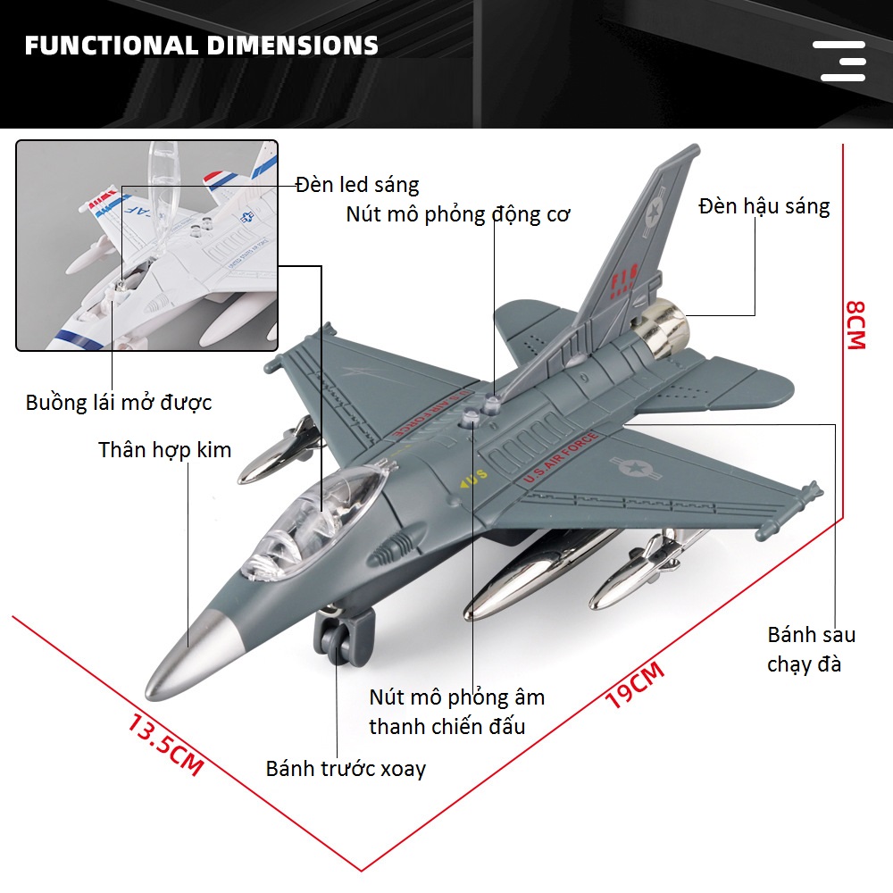 Mô Hình Máy Bay Tiêm Kích F16 Bằng Hợp Kim Có Đèn Và Âm Thanh Sống Động