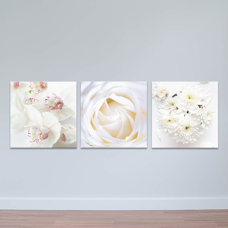 Bộ 3 tranh trang trí thiên nhiên "Hoa dịu dàng" | Tranh treo tường hoa lá W3412 Canvas có viền