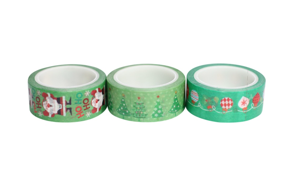 Combo 3 Cuộn Băng Keo Giấy Trang Trí Washi Tape Chủ Đề Giáng Sinh - Xanh Lá