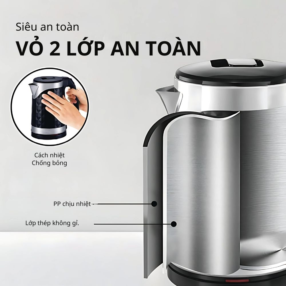 Bình đun siêu tốc Mishio MK403 dung tích 1.8L vỏ nhựa cách nhiệt chống bỏng - hàng chính hãng