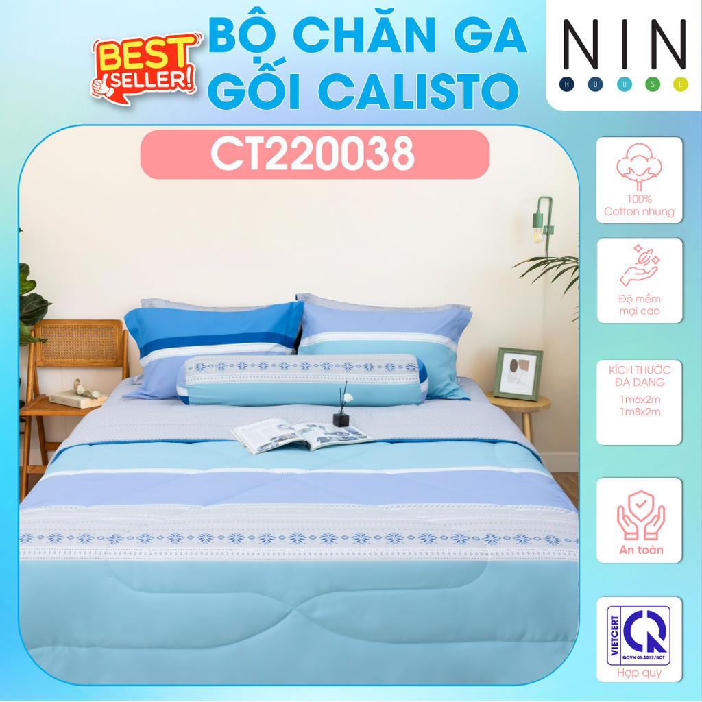 NEW ARRIVAL Bộ 5 món drap cotton, áo gối, mền chần NIN Calisto CT220038 1m6, 1m8 bọc nệm bo chun, cao cấp