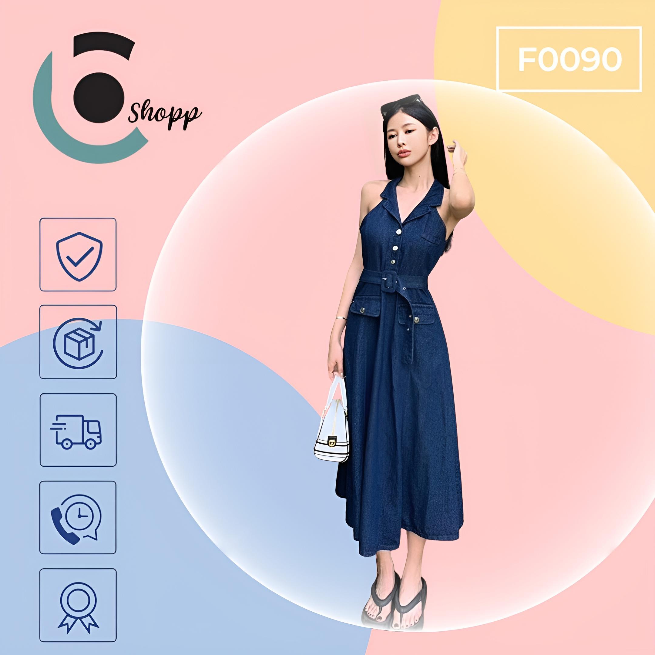 Đầm chữ A jeans cổ sơ mi cao cấp
