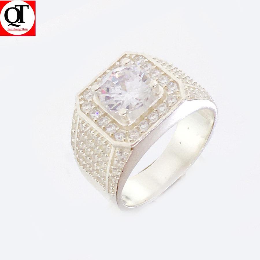 Nhẫn nam bạc phong cách thời trang gắn kim cương nhân tạo chất liệu bạc thật không gỉ trang sức Bạc Quang Thản - QTNA10-