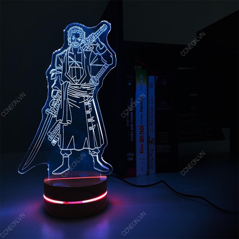 Đèn Led 3D Zoro Anime One Piece - Đèn Led 16 Màu Hình Nhân Vật Hoạt Hình, Đèn Ngủ Led 3d, Cảm Ứng , Điều Khiển Từ Xa