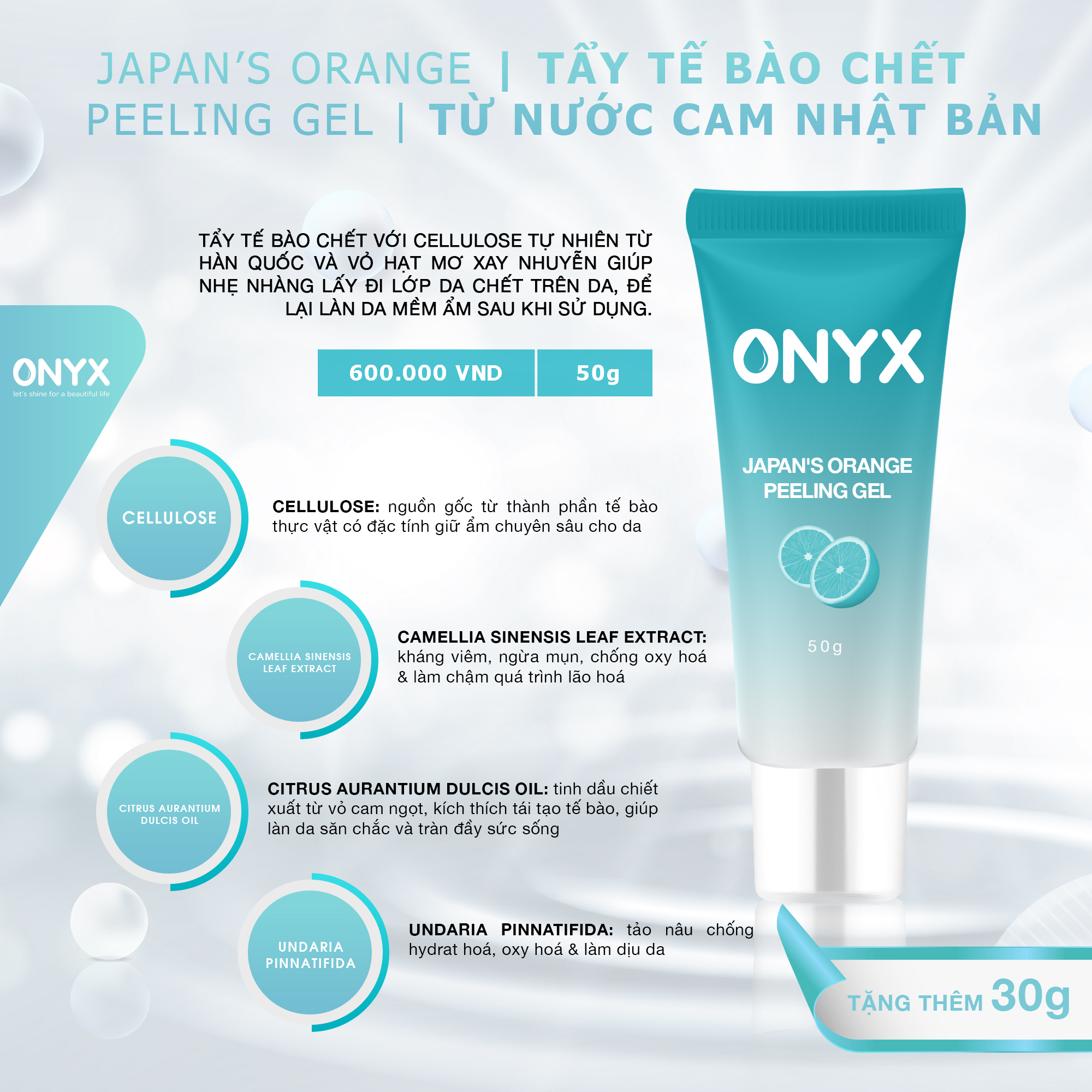 Tẩy Tế Bào ONYX Giúp Trắng Sáng, Mịn Da ONYX Japan's Orange Peeling Gel ONYX Cosmetics Bảo Thy 80g