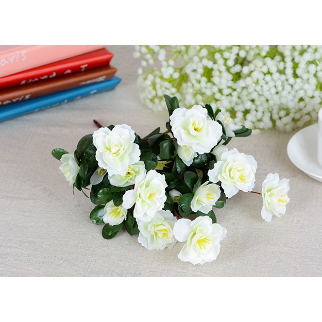 Hoa giả trang trí - 2 cành hoa đỗ quyên Nhật Bản trang trí phòng khách, hoa khô, hoa vải, bông giả