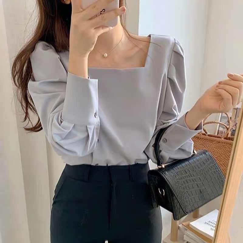 ÁO TAY DÀI CỔ VUÔNG PHỐI NÚT XINH XẮN CÓ 3 MÀU