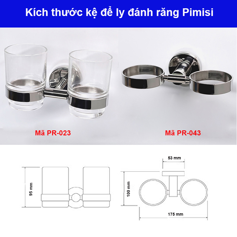 Giá để cốc đánh răng dán tường Pimisi inox 304 dùng làm kệ đựng ly và bàn chải đánh răng trong nhà tắm dán bằng keo không cần khoan | Hàng chính hãng