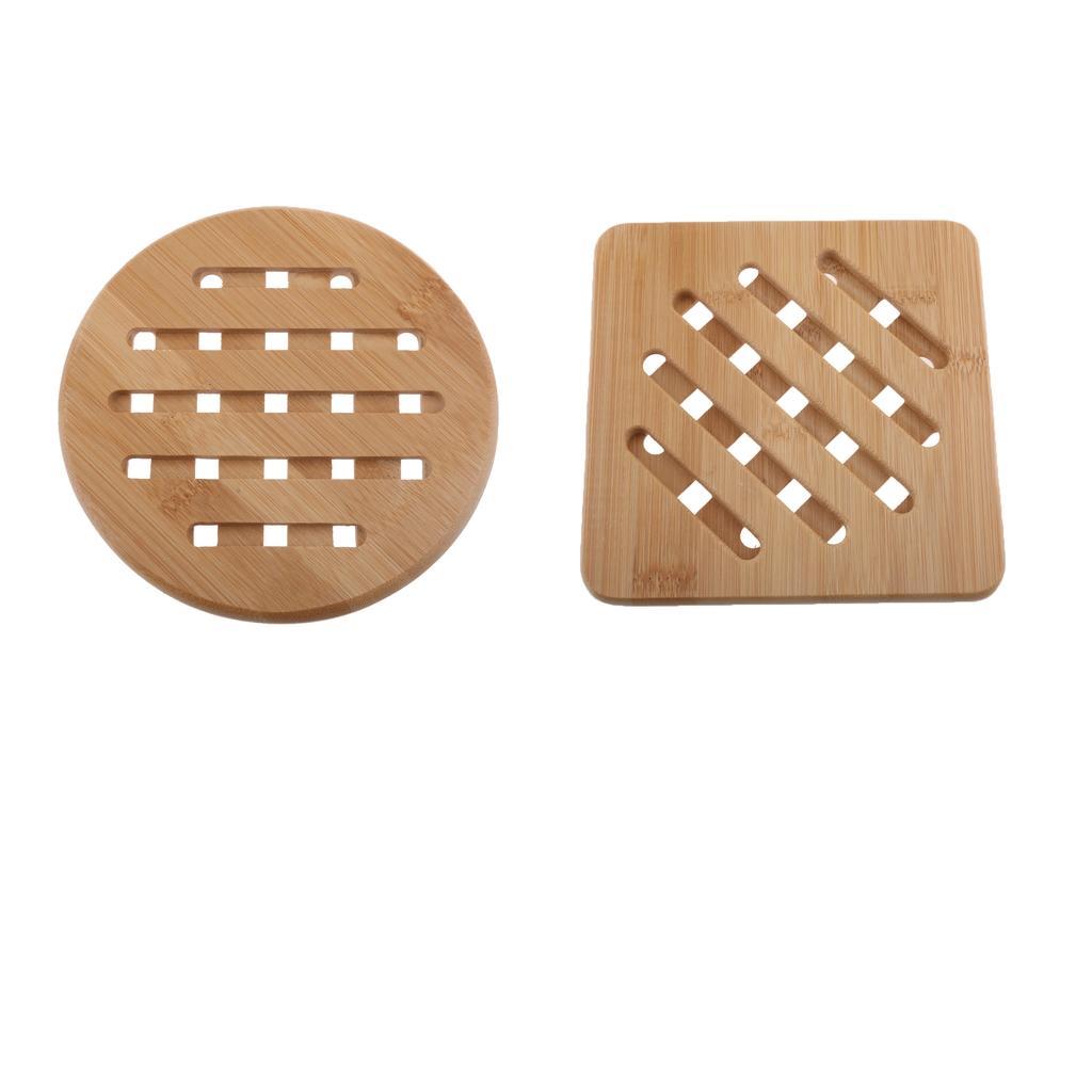 2Pcs Kitchen Bamboo Hot Pads Trivet Heat Resistant Pads Teapot Trivet