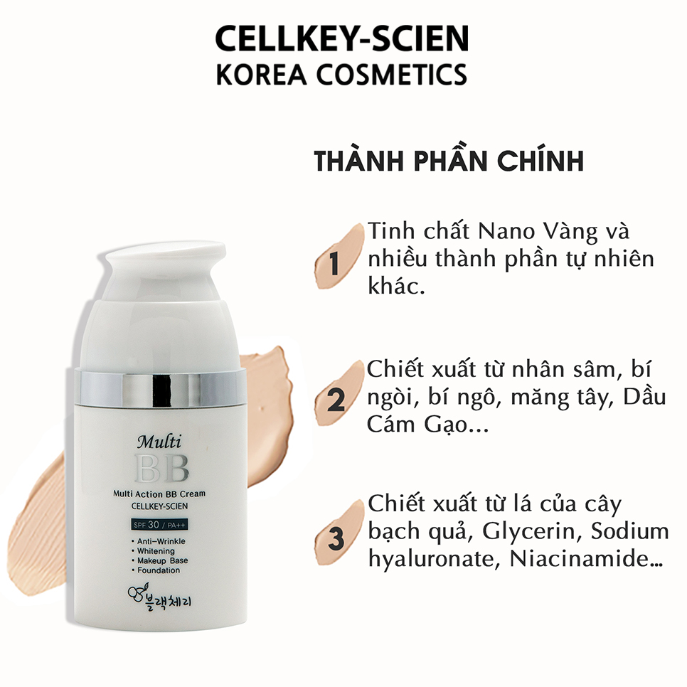 Combo Kem Nền Kem Chống Nắng Che Khuyết Điểm Kiềm Dầu Dưỡng Trắng Chống Nhăn Cho Da Nhạy Cảm Cellkey-Scien BB Sun Cream (80ml)