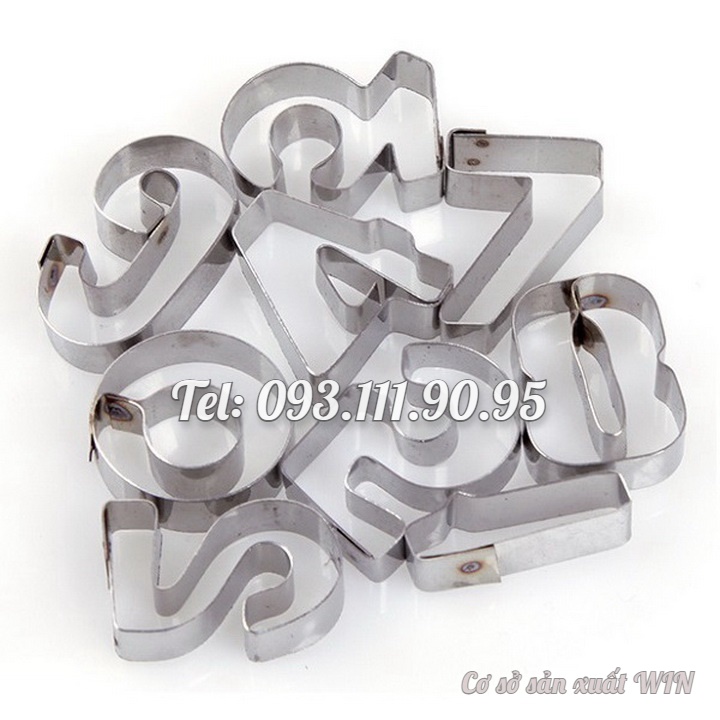 Bộ khuôn 9 số từ 0 đến 9 làm bánh cookie, cutter, fondant - Mã số 1307