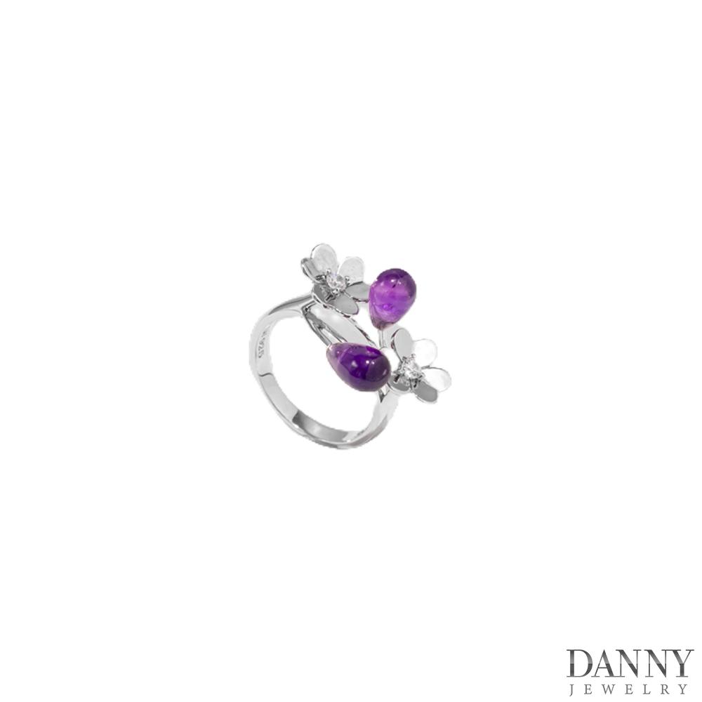 Nhẫn Nữ Danny Jewelry Bạc 925 Xi Rhodium Đính Đá Amethyst Hình Giọt Nước SPLRA665