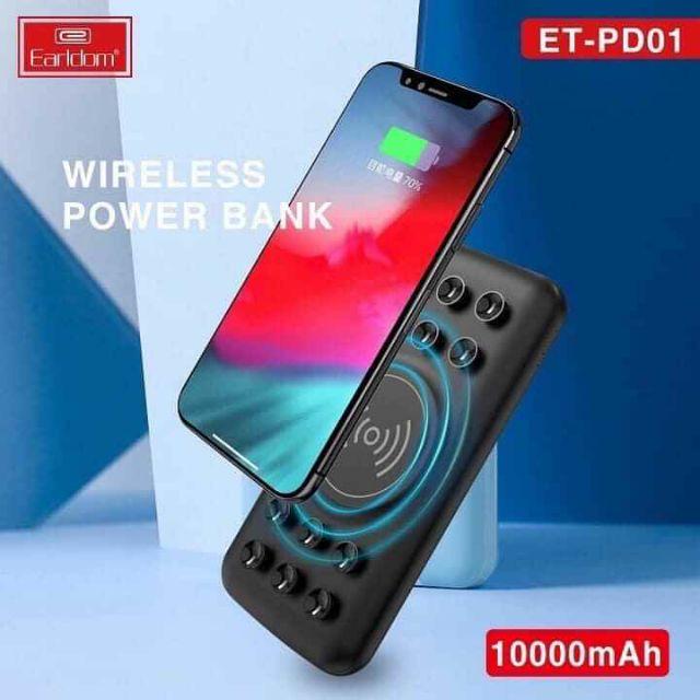 Sạc dự phòng không dây 10000mAh  Earldom PD-01 hỗ trợ sạc nhanh Quick Charge 3.0- Hàng chính hãng (TẶNG KÈM ĐẦU ĐỌC THẺ NHỚ CAO CẤP)