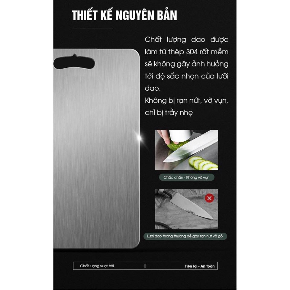 THỚT INOX 304 HÌNH CHỮ NHẬT KHÁNG KHUẨN - GIÃ ĐÔNG - CHỐNG RỈ SÉT 34.5x24 - Dày 0.3cm