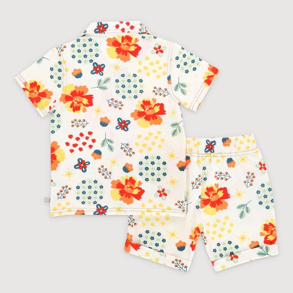 Bộ áo cộc tay cho bé trai bé gái 0 - 18 tháng vải cotton họa tiết Tết Á Đông TSTS1-1650 - OETEO Abundance of Blooms