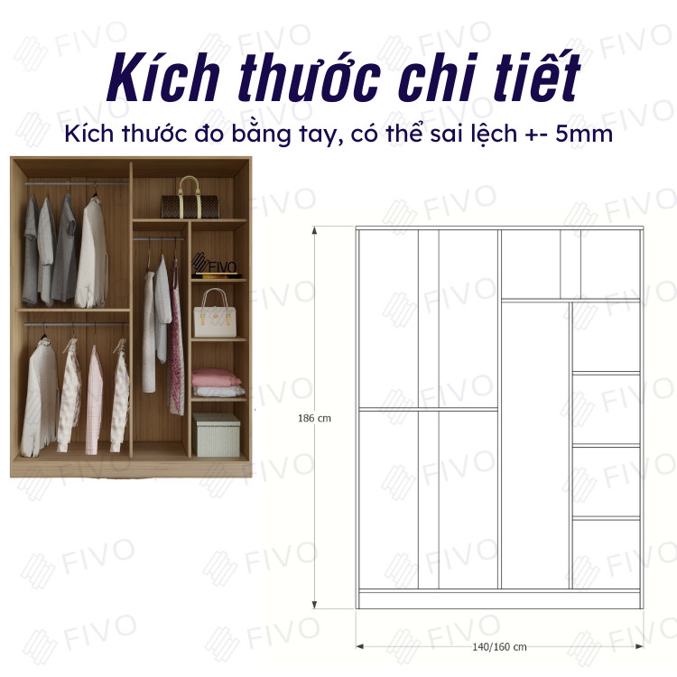 Tủ Gỗ Quần Áo Cửa Lùa FIVO Mẫu FC04 Diện Tích Để Đồ Rộng Rãi, Móc Treo Tiện Dụng Mẫu Mã Hiện Đại Sang Trọng