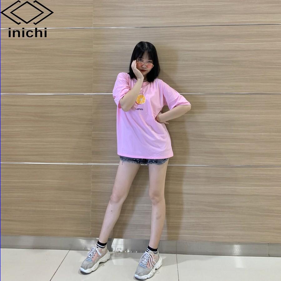 Áo thun INICHI unisex tay lỡ form rộng cá tính in hình quả chanh - IC612 màu hồng