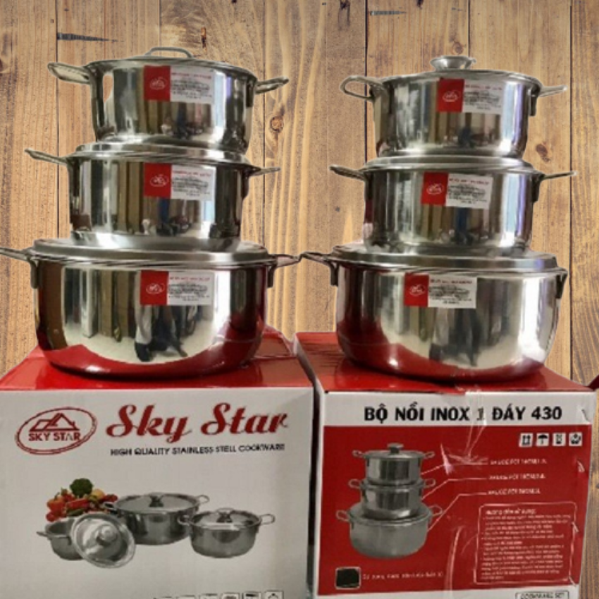 BỘ 3 NỒI BAO DÀY 24cm 18cm 16cm NẮP INOX CAO CẤP DÙNG ĐƯỢC BẾP TỪ