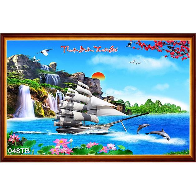 TRANH THUYỀN BUỒM TRÊN BIỂN - TRANH DÁN TƯỜNG 3D THUẬN BUỒM XUÔI GIÓ PHỐI PHONG CẢNH