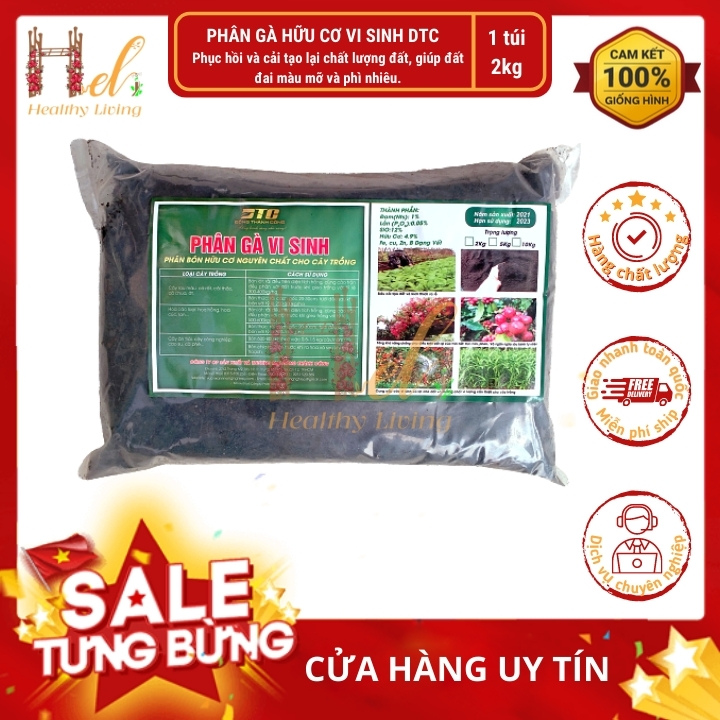 Phân gà ủ hoai phân gà vi sinh hữu cơ Đồng Thành Công loại 2kg Trồng Rau Sạch Bằng Đất Sạch, Xơ Dừa Và Phân Bón Hữu Cơ