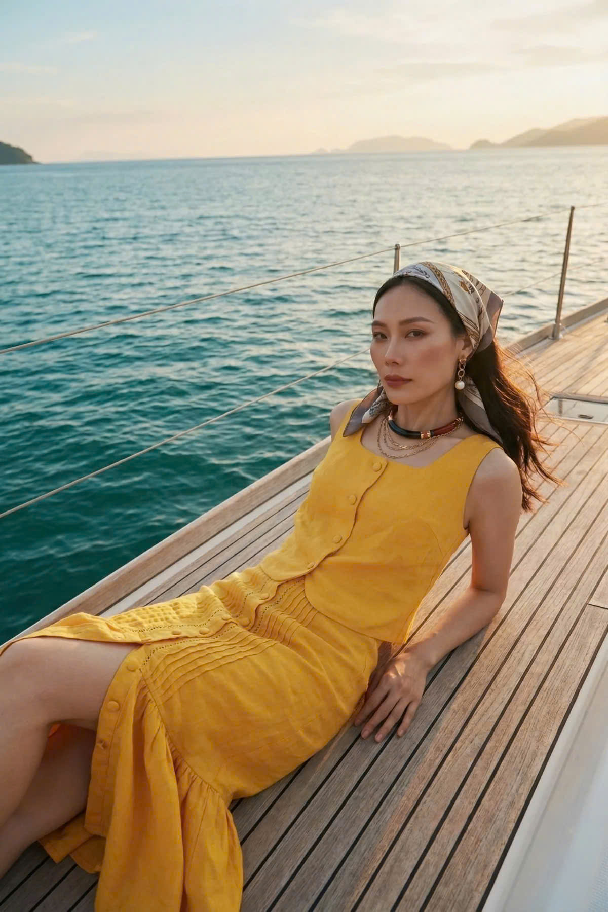 Váy Midi Lưng Thun Linen Vàng Tràng An SKI052 thời trang thiết kế Hity