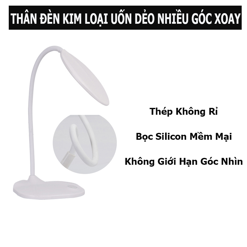 Đèn Bàn Học Led Chống Cận, 3 Kiểu Ánh Sáng, Pin Dự Phòng 2800mAh, Công Tắc Cảm Ứng- Hàng Nhập Khẩu