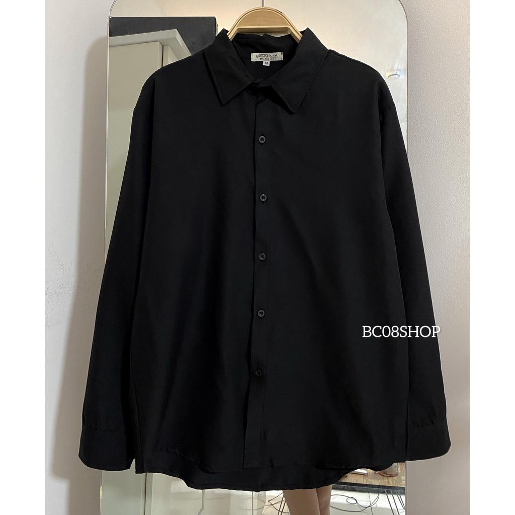 Áo sơ mi tay dài trơn đen trắng basic unisex có size ZOZO_UNISEX
