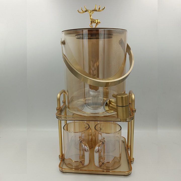 Bình Nước Thuỷ Tinh Borosilicate Hình Hươu Kèm 4 Cốc Và Giá Đỡ Mạ Vàng , Sang Trọng Tinh Tế, Decor nhà cửa