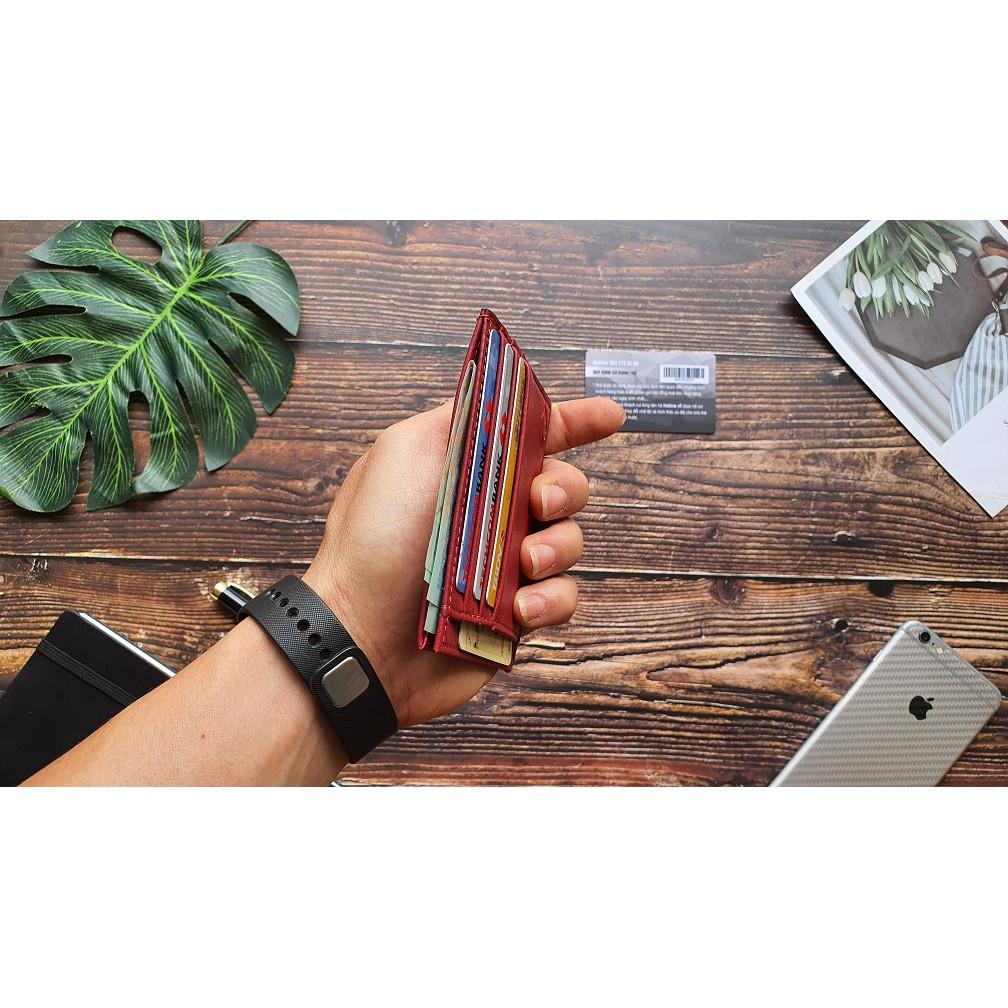 Ví thẻ Card holder da bò thật - Đỏ đô CH104