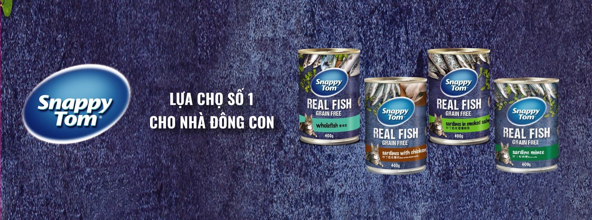 ￼Pate Snappy Tom Real Fish Grain Free cho mèo mọi lứa tuổi [ lon 400g