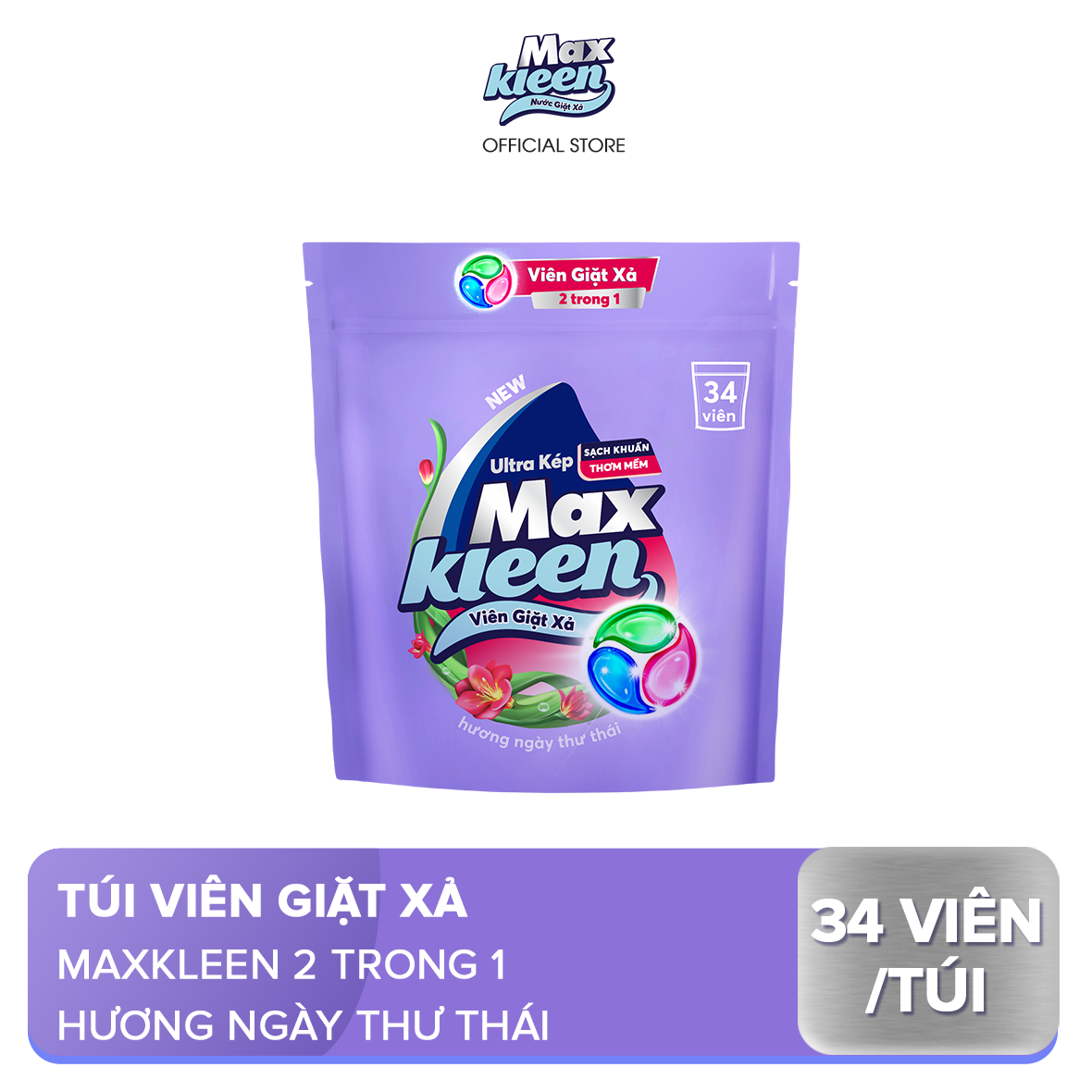 Túi viên giặt xả MaxKleen Hương ngày thư thái (34 viên/ túi)