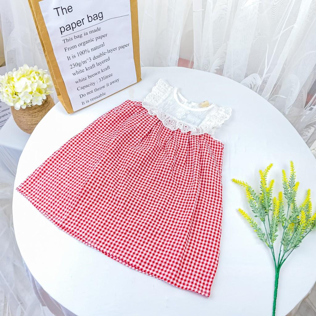 Váy cho bé gái kẻ phối ren siêu xinh, phong cách hàn quốc, MAMI KID