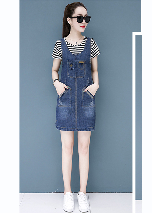 Đầm Yếm Jean Nữ Wash Cào Thêu Logo Thời Trang