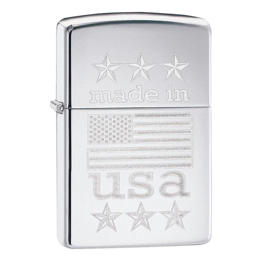 Bật Lửa Zippo 29430 - Made In The Usa With Flag Polished Chrome